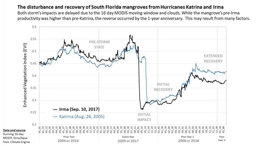Recovery after Hurricane Katrina and Irma