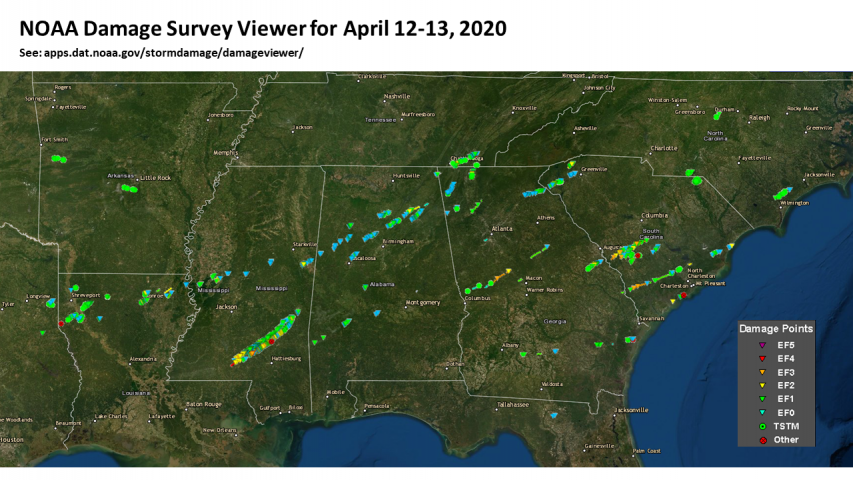 NOAA Damage Survey Viewer for April 12-13, 2020 for the Southeast