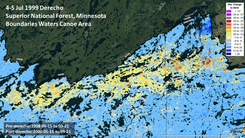 1999 Boundary Waters Canoe Area Derecho footprint and severity