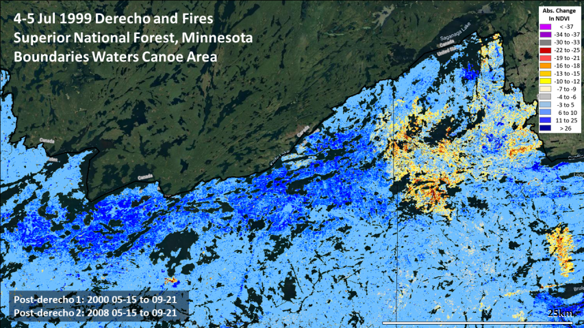 Boundary Waters Canoe Area derecho recovery patterns and fire severity
