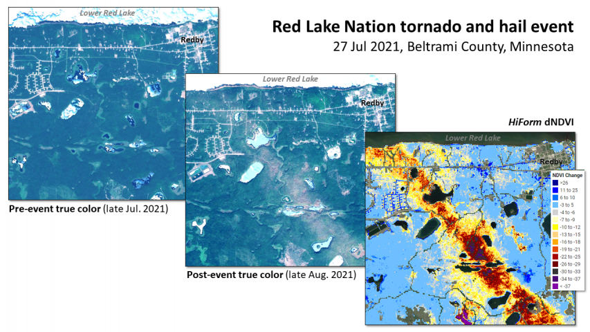 Closeup of Red Lake Nation tornado and hail event near Redby, Minnesota