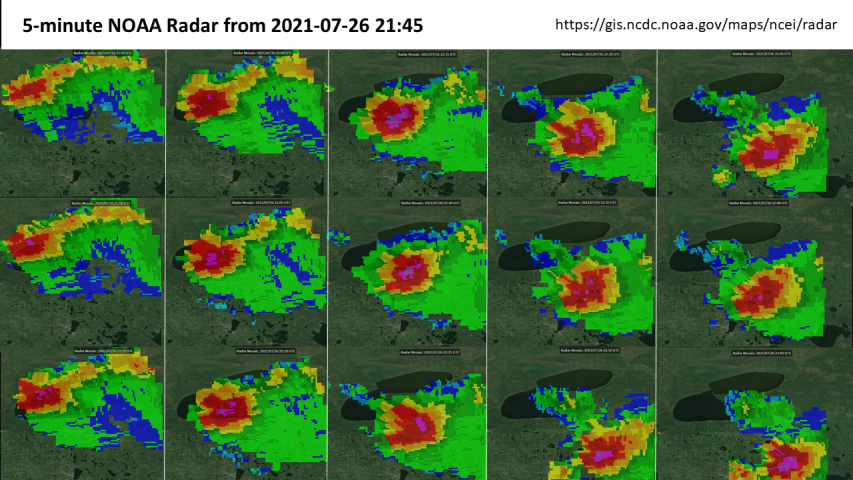 NOAA radar sequence of Red Lake Nation tornado and hail event from July 2021