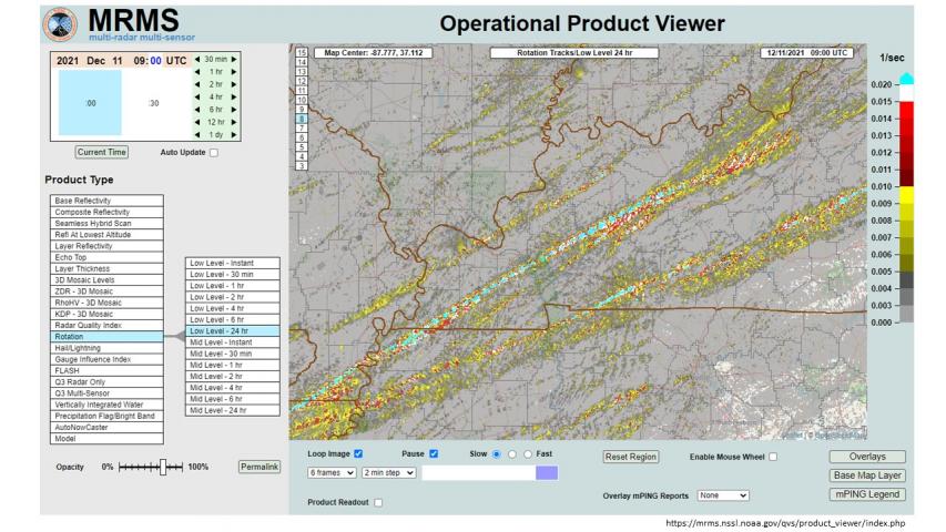December 2021 Western Kentucky Tornado tracks NOAA radar