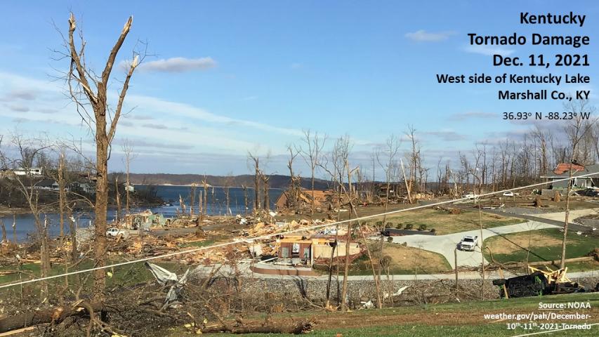 December 2021 Western Kentucky Tornado damage near Land Between the Lakes