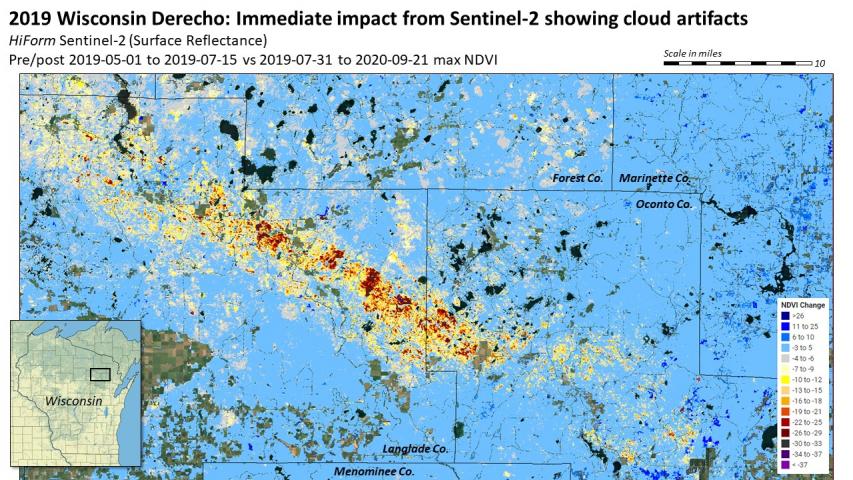 2019 Wisconsin Derecho immediate effects from 10m Sentinel 2