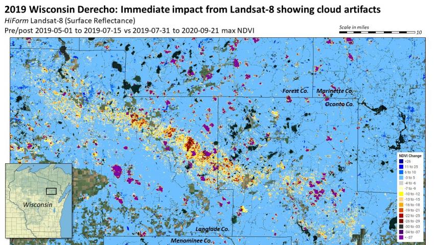 2019 Wisconsin Derecho immediate effects from 30m Landsat 8