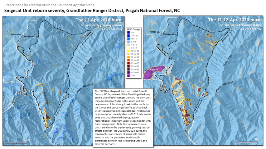 Reburn severity of the Singecat Rx Burn Unit on the Grandfather Ranger District, Pisgah National Forest, NC