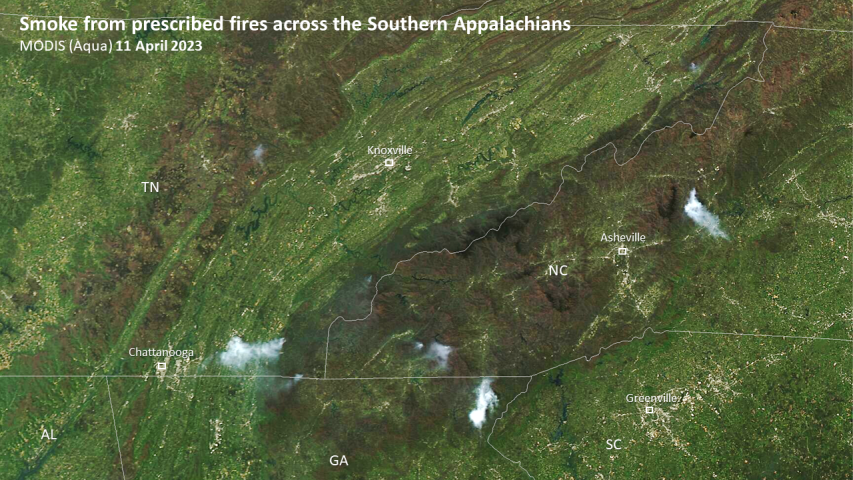 Prescribed fires on 11 April 2023 across the southern Appalachians