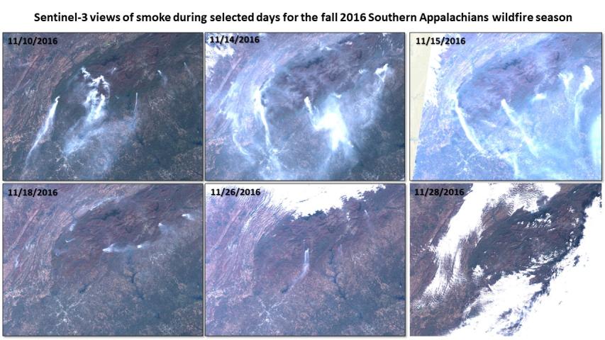 Smoke from fall 2016 wildfires across the Southern Appalchains