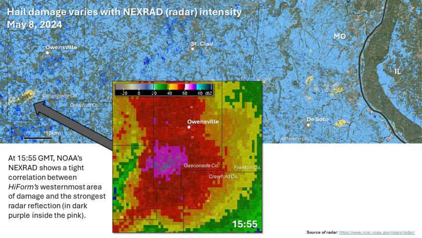 Hail impacts and radar in southern Missouri