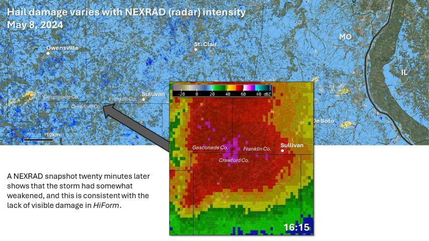 Hail impacts and radar in southern Missouri