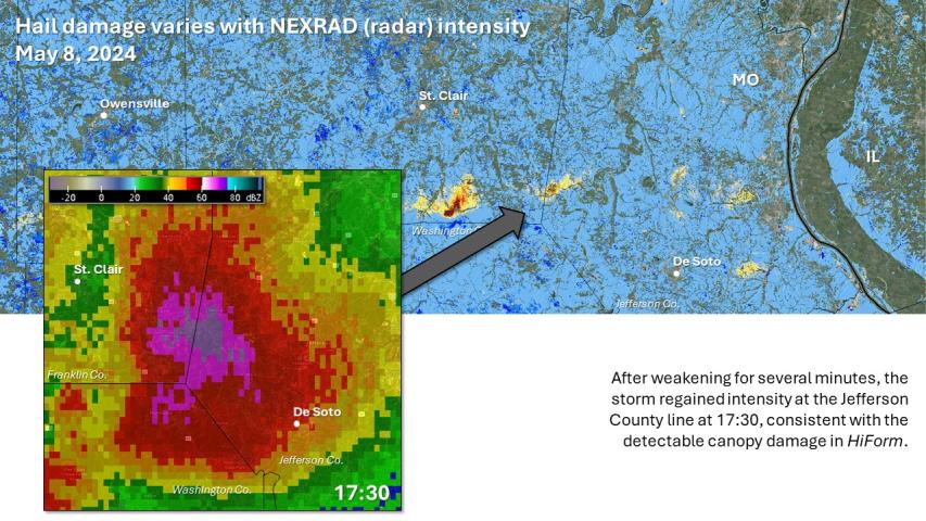 Hail impacts and radar in southern Missouri