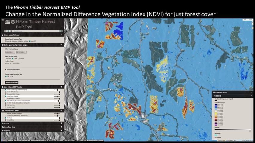 The HiForm BMP tool showing forest-only NDVI change