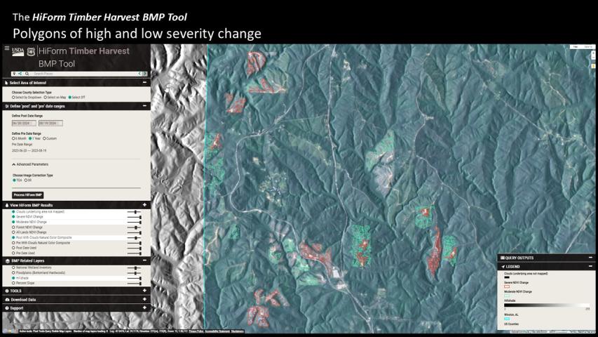 The HiForm BMP tool showing high and moderate severity polygons
