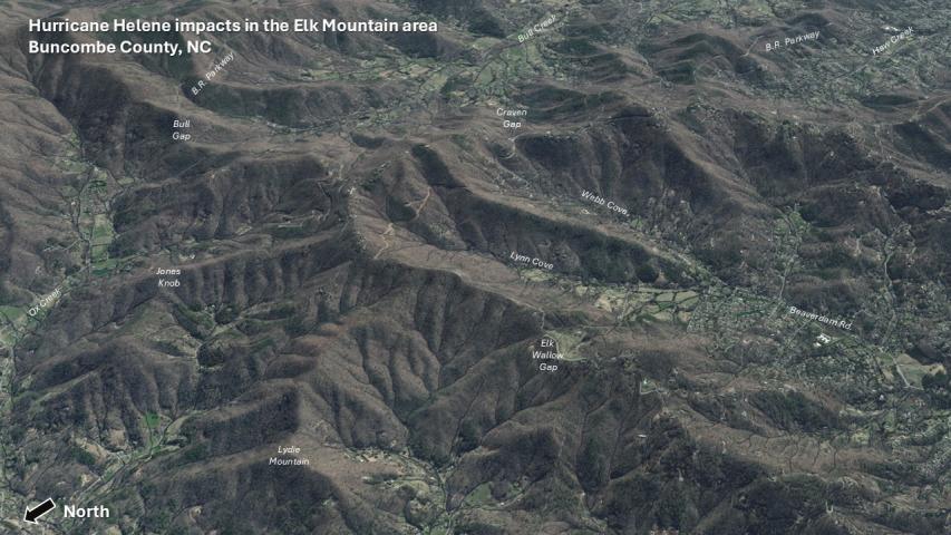 Hurricane Helene damage in the Southern Appalachians - Elk Mountains