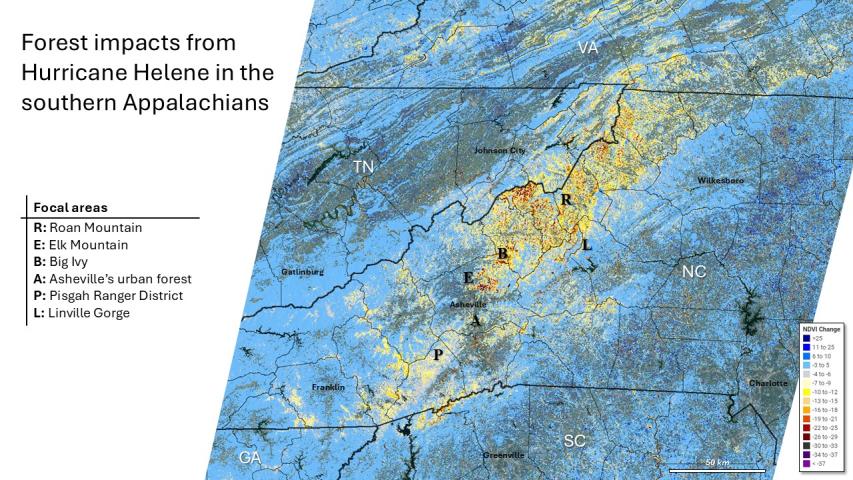Hurricane Helene damage in the Southern Appalachians - Focal areas