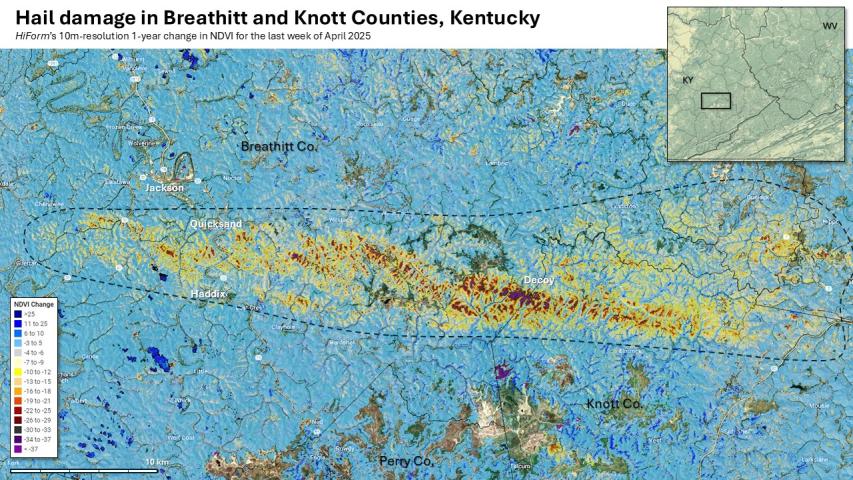 A long hail streak near Jackson Kentucky from April 14, 2025