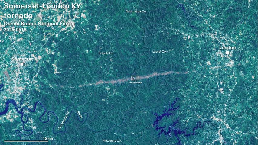 Somerset London tornado true color image of footprint