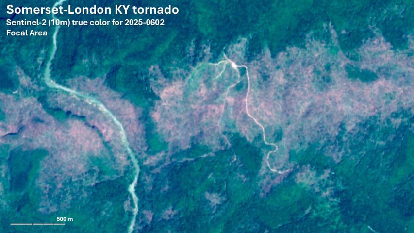 Somerset London tornado true color image of footprint