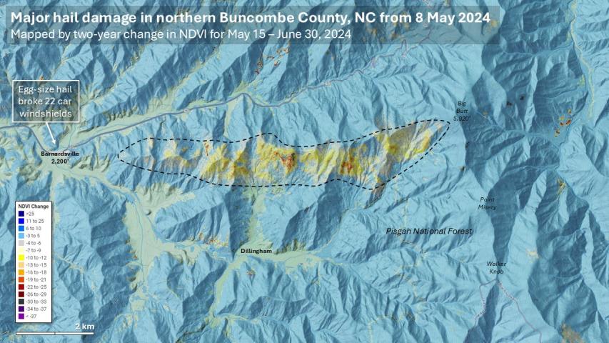 Hail track in western North Carolina from May 8, 2024