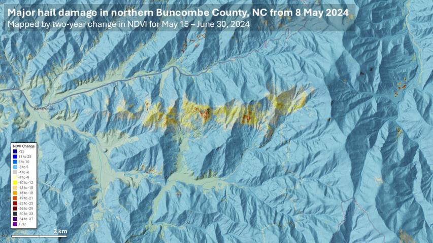 Hail track in western North Carolina from May 8, 2024