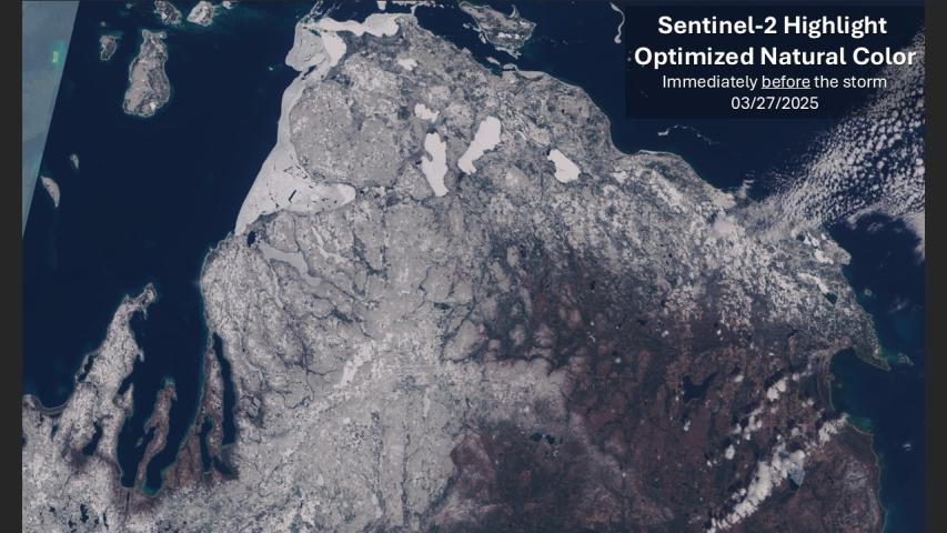 True color Sentinel 2 for northern Michigan immediately prior to the Mar 28-29 2025 ice storm